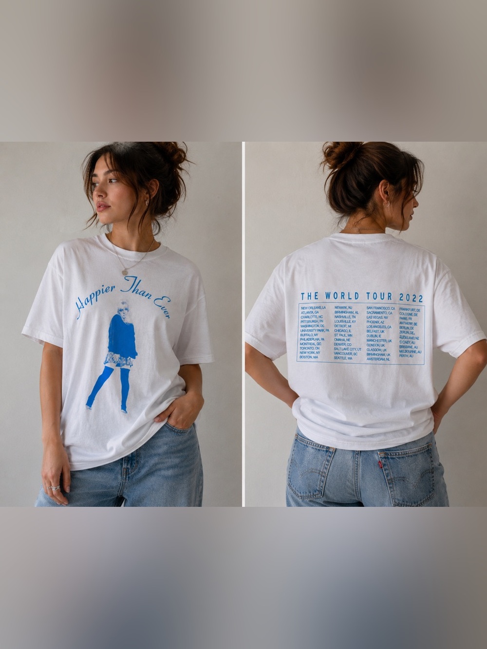 Billie Eilish Happier Than Ever World Tour 2022 Graphic T Shirt White Size M
